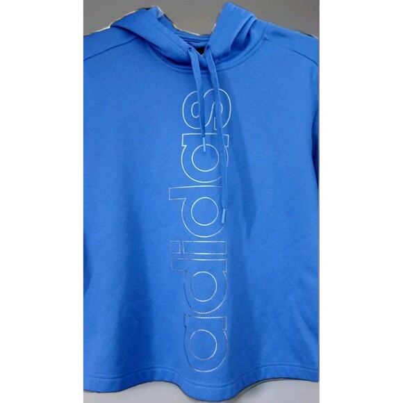 Adidas Cropped Hoodie S Blue Vertical Logo Athleisure Training Pullover EUC - Picture 2 of 8